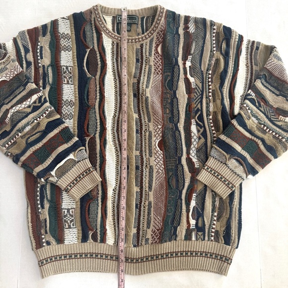Croft & Barrow 3D round-neck Coogi-style pullover sweater neutral brown Large - Picture 8 of 8